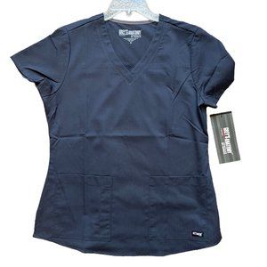 Grey’s Anatomy Women’s Scrub Top 2 Pocket V-Neck Shirred Back Steel Medium